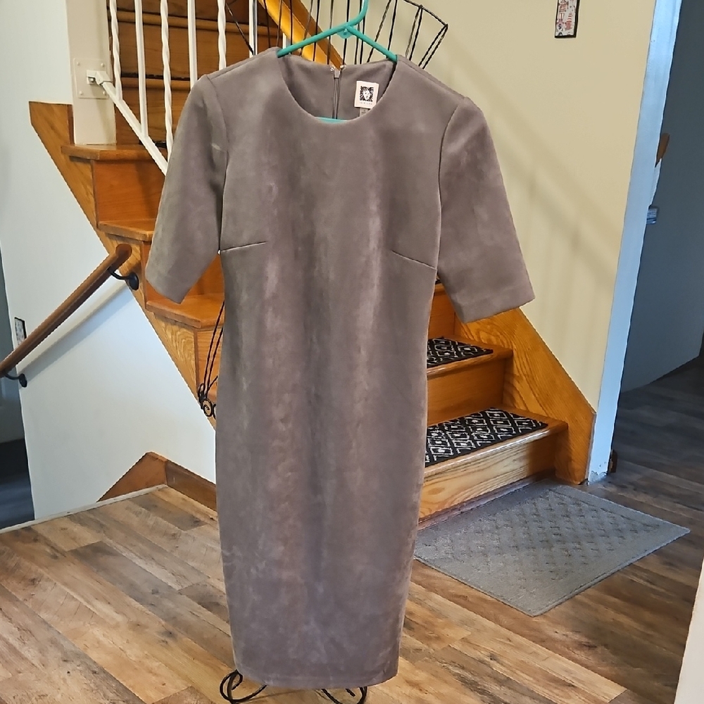 👗Anne Klein Brown/Gray Sheath Dress Short Sleeve Crew Neck